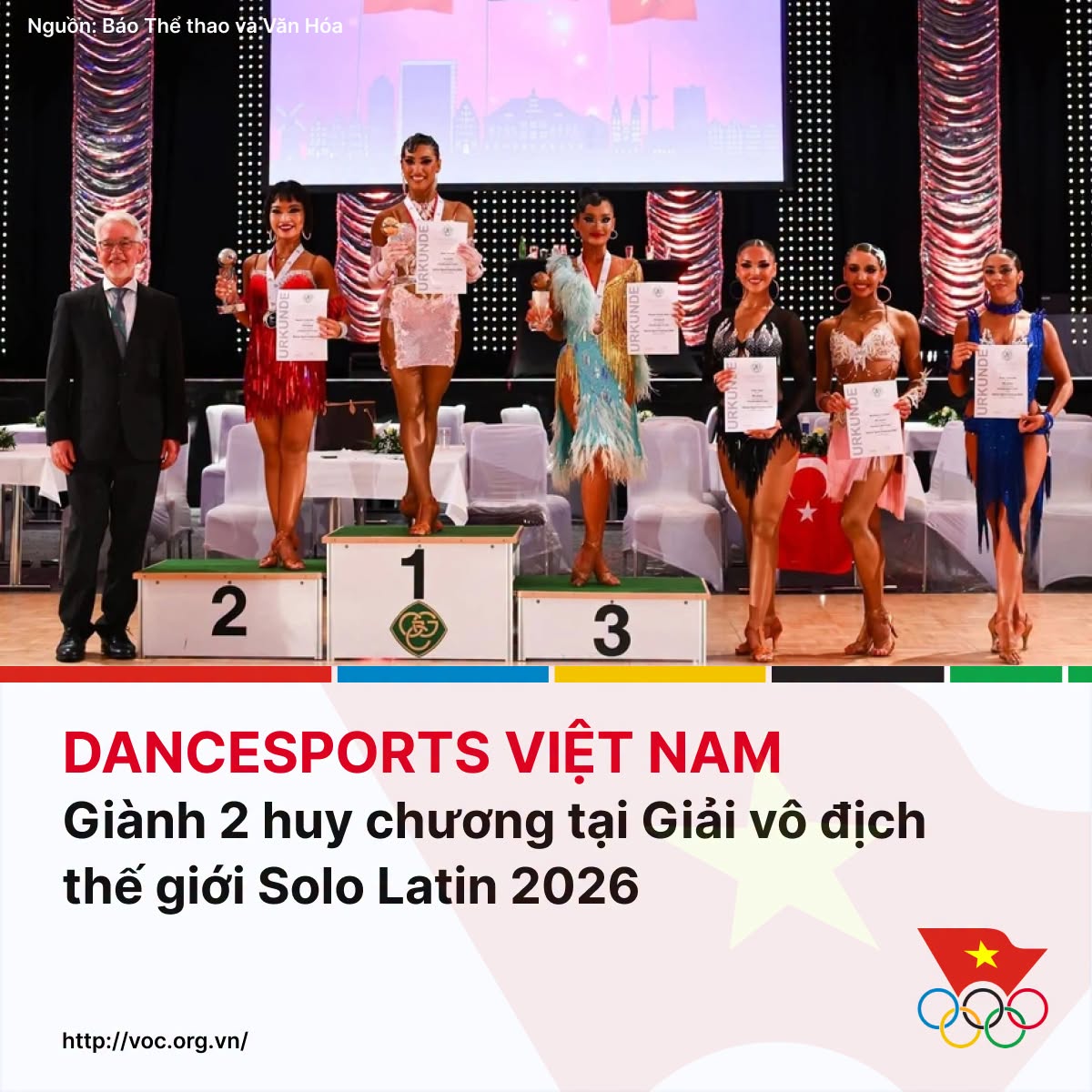 DanceSport Việt Nam làm nên lịch sử với cú đúp huy chương tại Giải vô địch thế giới Solo Latin 2026